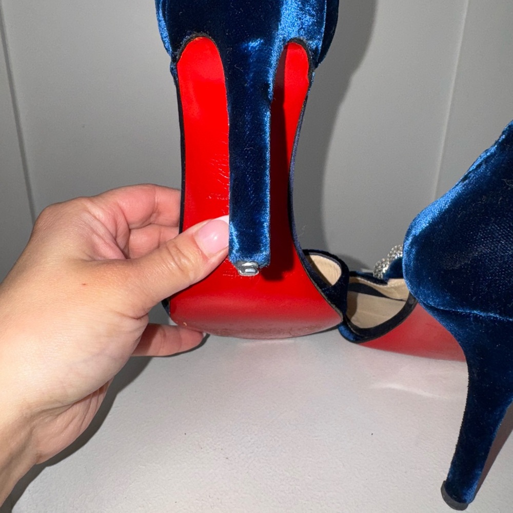 Christian Louboutin Blue velvet Palace Strauss high heel sandals/Size 7.5 - Picture 7 of 9